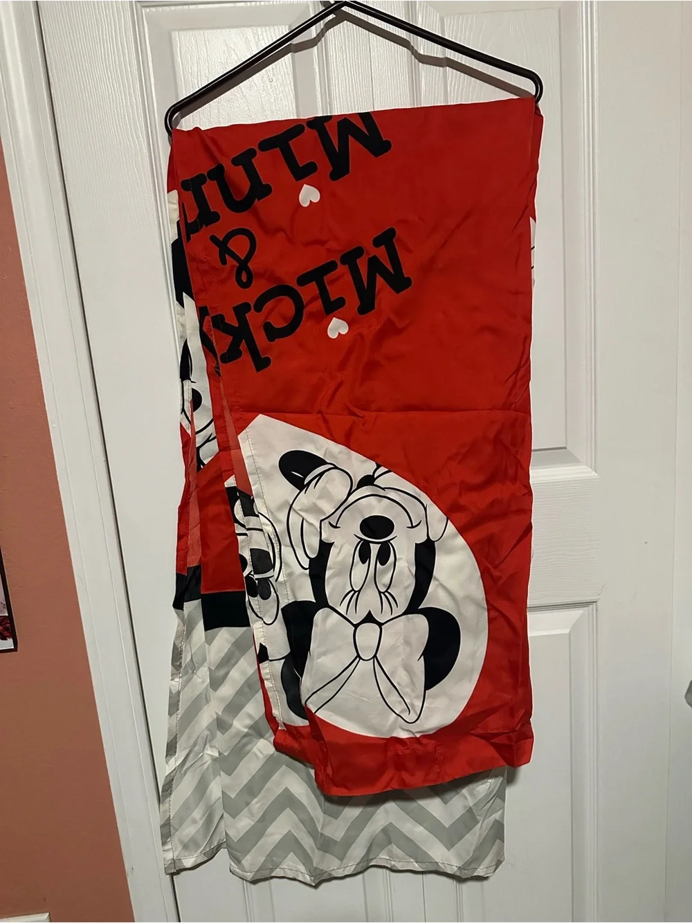 Red Mickey Mouse Shower Curtain & 12 Hooks- Graphic Character Print